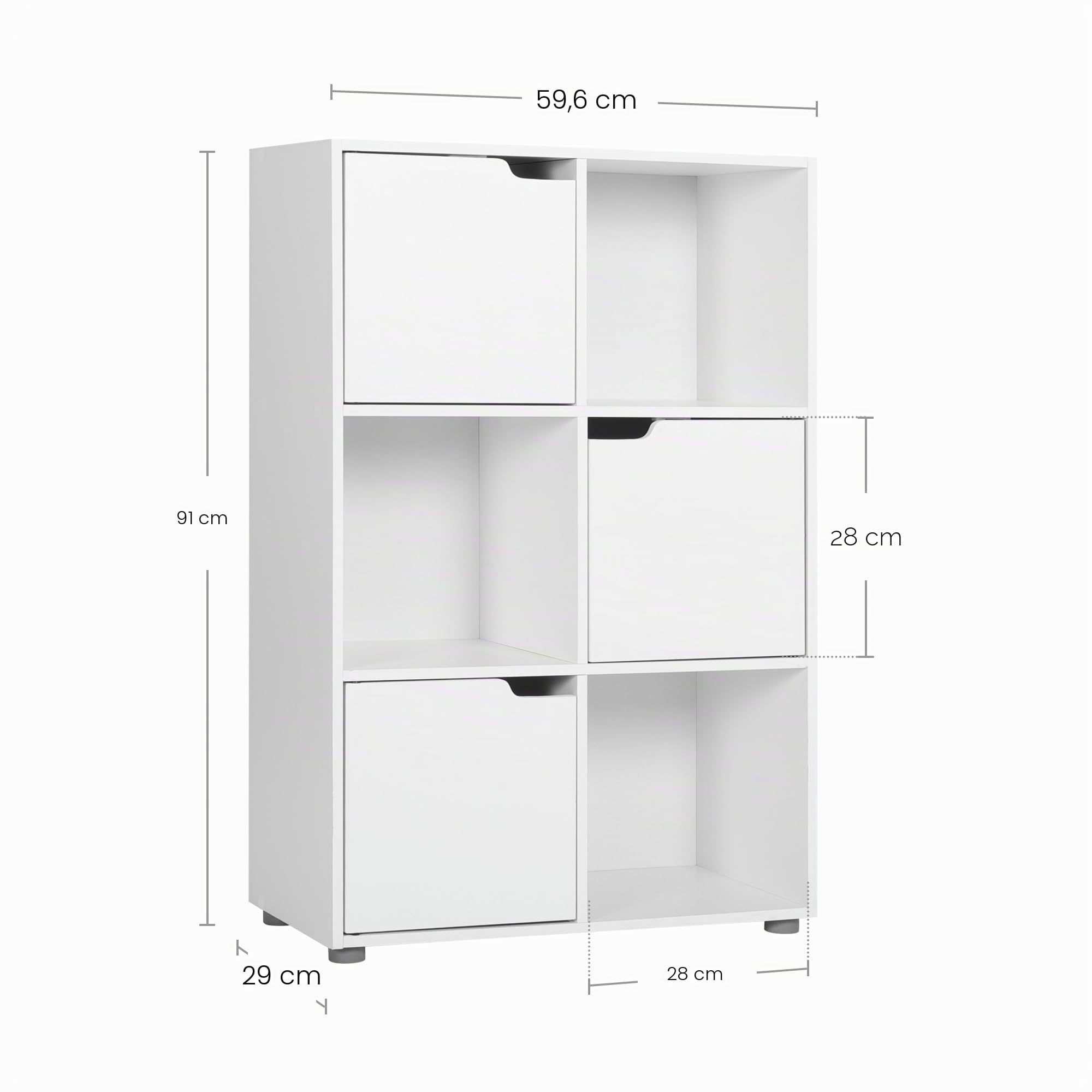 WOLTU Bücherregal mit 3 Türen und 6 Fächer, 59,6 x 91 x 29 cm (B x H x T)