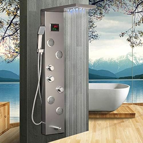 Shower Column Faucet Bath Faucet Temperature Digital DisplayShower Panel Body Massage suit(Led Nickel Brush a)