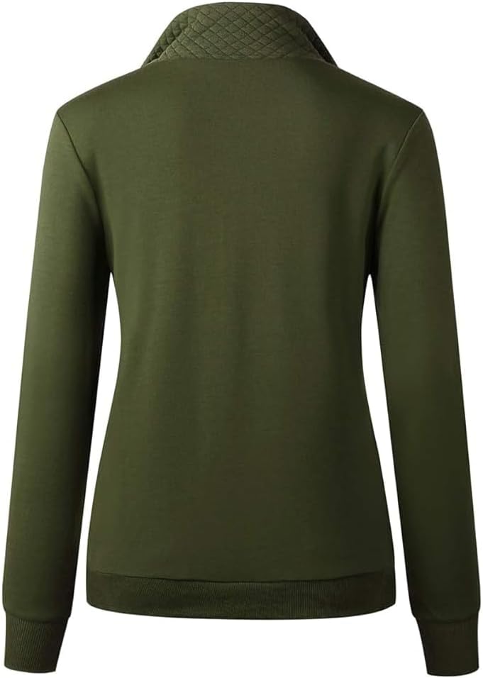 Women's Fashion Quilted Pattern Long Sleeve Casual Zipper Sweatshirt Solid Color Pullover Shirt Top.JNINTH - Image 3