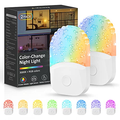 Veilleuse Enfant, Veilleuse Prise Electrique avec Mode RGB, Marche/Arrêt Automatique, Acrylique Veilleuse Bébé - 2 Pièces