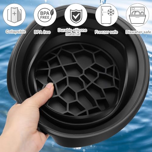 Image of MARKWELL Silicone Collapsible Face Bowl with Built-in Ice Tray, Modern Style, Round, Dishwasher Safe, for Face Bath, Soaking, Washing | BPA-Free | for Men and Women(Multicolor) (Black)