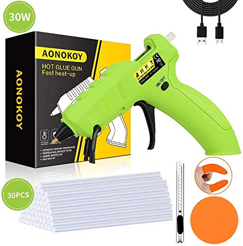 Cordless Hot Glue Gun, USB Rechargeable 30-Watts Mini Glue Gun Kit with 30pcs