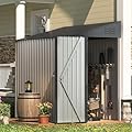 AECOJOY 4' x 6' Lean to Shed Outdoor Storage Shed, Small Metal Sheds & Outdoor Storage Clearance, Wall Side Yard Shed Outdoor Storage Cabinet Bike Shed for Garden, Backyard and Outdoor Use in Grey