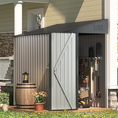 AECOJOY 4' x 6' Lean to Shed Outdoor Storage Shed, Small Metal Sheds & Outdoor Storage Clearance, Wall Side Yard Shed Outdoor Storage Cabinet Bike Shed for Garden, Backyard and Outdoor Use in Grey