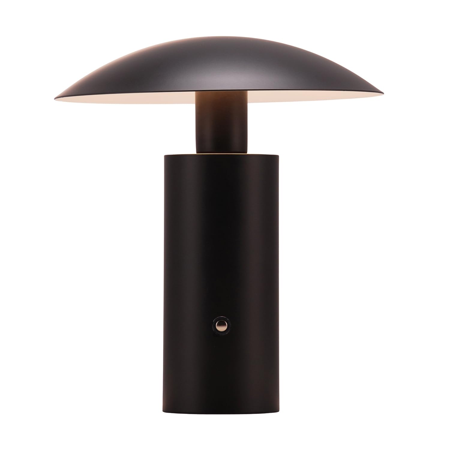 Designer Flat Cone Mushroom Rechargeable Dimmable Table Lamp - Matte Black Metal - 22cm Height