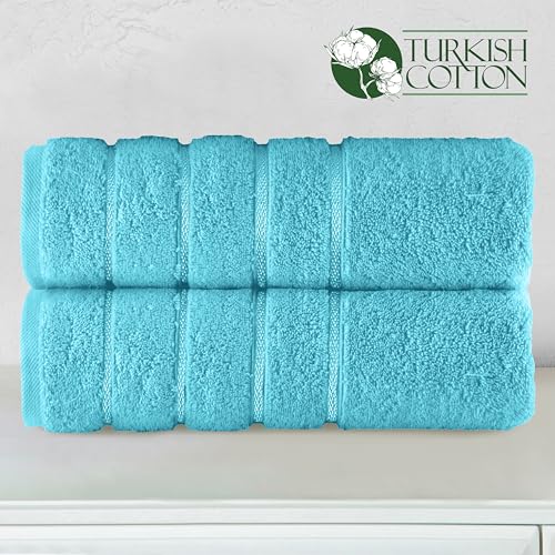 Image of Elegant Comfort 100% Turkish Cotton 4 Lines Viscose Stripe Luxury 2 Pack Bath Towel Set 27 x 54 Inch - Super Soft and Highly Absorbent Premium Hotel Spa Quality Towels for Bathroom Use, Aqua