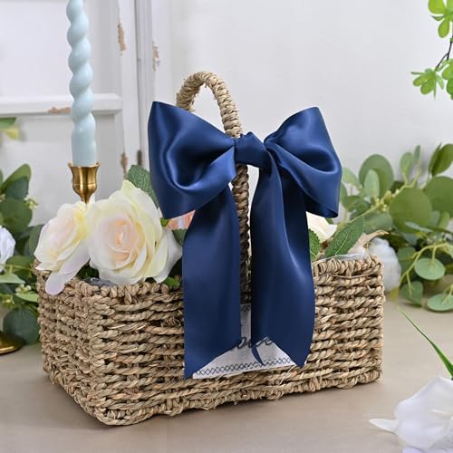 Image of Navy Blue Satin Ribbon 4 inch X 15 Yards Polyester Ribbon for Gift Wrapping Very Suitable for Weddings Party Hair Bow Invitation Decorations and More