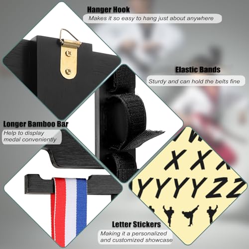 SUMNACON Kampfsport Gürtelhalter für 10 Gürtel Bambus Taekwondo-Gürtelständer Wandmontage Gürtel Display für Medail Judogürtel Karategürtel Ninjitsu-Gürtel als Personalisierbare Geschenk Schwarz