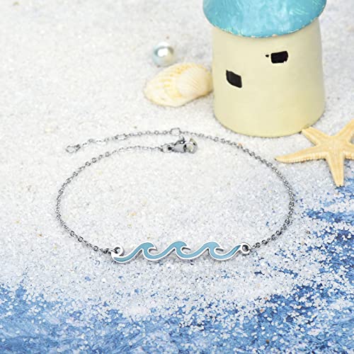 Image of Lauren-Spencer Wave Anklet for Women Gold Silver Plated Beach Ankle Bracelets Ocean Wave Boho Anklets Adjustable Summer Foot Jewelry for Women Birthday Gifts