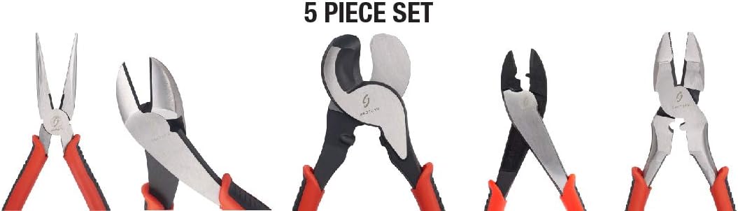 Sunex 3607V 5Pc Professional Pliers Set, Red, Silver, Black