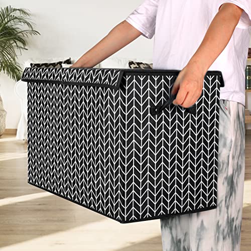 Image of Mayniu Large Toy Box Chest with Lid, Kids Toy Storage Organizer Bins Basket for Living Room, Nursery, Closet, Bedroom, Playroom 25 inchx13 inch x16 inch (Black)