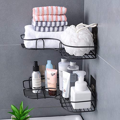 Image of Self-Adhesive Metal Bathroom Corner Rack Storage Shelves, Bathroom Storage Rack Corner, Bathroom Corner Shelf Organizer Storage, Bathroom Shelf - Shelves Corner - (Black,Pack of -1)