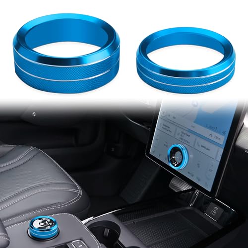 Auovo Volume Control Knob Cover Compatible with Ford Mustang Mach E Accessories 2024 2023 2022 2021 Mach-E Gear Shift Switch Knob Cover Ring Aluminum Alloy (2PCS-Blue)