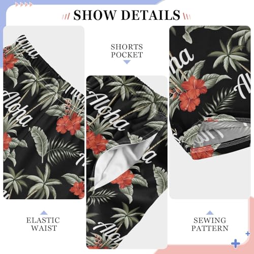 Aloha Hibiscus Palm Tree Boys Long Pants Soft Trousers Elastic Waist Kids Lounge Bottoms with Pockets S-XL4