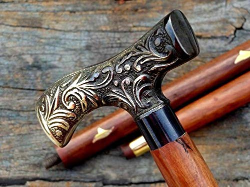 Canne de marche en bois et laiton style victorien antique pour collectionneur