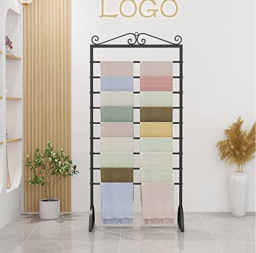 UWYTGF Floorstanding Ribbon Wrapping Paper Organizer Stroage Rack Holder,9 Layer Metal Multi-Purpose Scarf Display Stand for Retail Stores/Flower Shop,Black,Length90Cm