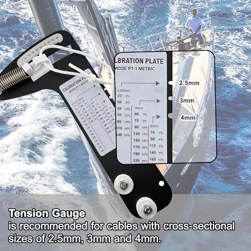 Image of PT-1M Sailboat Rigging Tension Gauge, 800 LB High Precision Tension Meter for 2.5mm 3mm 4mm Wire Rope Standing Rigging, Marine Stainless Steel Tension Tool for Sailboat Yacht Rigging