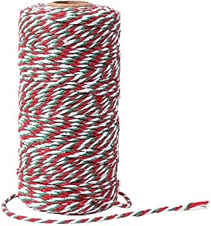 AUERVO 100M Christmas Twine, Green Red and White String Cotton Wrapping Twine For Christmas Packing Gift Wrapping String Decorations