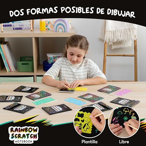 Miniatura 5 de Bonnyco Cuadernos Para Rascar Rainbow Scratch Art Niños, 16 Sets De Libreta, Plantilla Y Lápiz De Madera. Regalos Cumpleaños Niños Colegio, Detalles Alumnos 3 A 12 Años