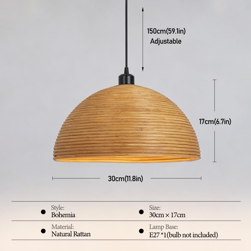 FWX Lámpara Colgante Bohemia Lámpara Colgante De Ratán Natural Retro Iluminación Colgante De Bambú E27 Wabi-sabi Lámpara De Araña Japonés De Granja Para Comedor Pasillo Salón(30cm)
