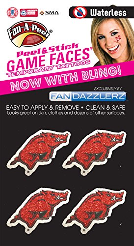 Fan-A-Peel Arkansas Waterless Temporary Tattoos - Hypoallergenic Peel and Stick Waterproof Temporary Tattoos, Glitter - Officially Licensed