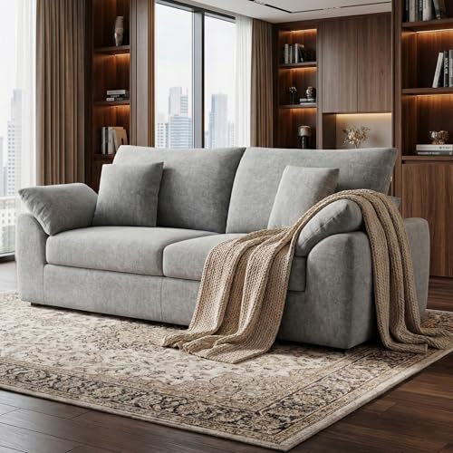 Image of 89.8 inch Modern Loveseat Sofa for Living Room, Cloud Boneless Couches with 4 Pillows, Mid Century Loveseat couches for Small Place, No Assembly Required, Light Grey