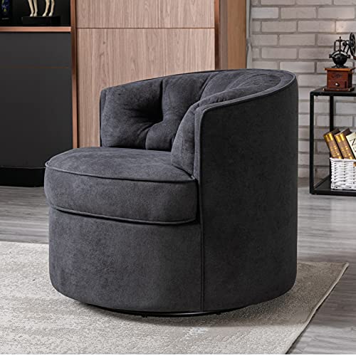 Fanye 360° Swivel Tub Barrel Accent Upholstered Armchair Single Lounge Club Round Sofachair For Home Office Apartment Bedroom Living Room Furniture Sets Chair, Black #TOP1
