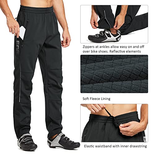 Baleaf Men's Winter Running Pants Fleece Lined Cycling Tights Cold Weather Bicycle Gear Mountain Bike Windproof Pockets Black M #TOP3