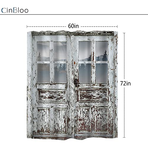 Cinbloo Farmhouse Barn Door Shower Curtain Vintage Rustic Shabby Wooden Wood Bathroom Curtain Set Western Country Barnwood Bath Curtain Cloth Fabric Bathroom Accessories Decor With 12 Hooks 60Wx72H #TOP2