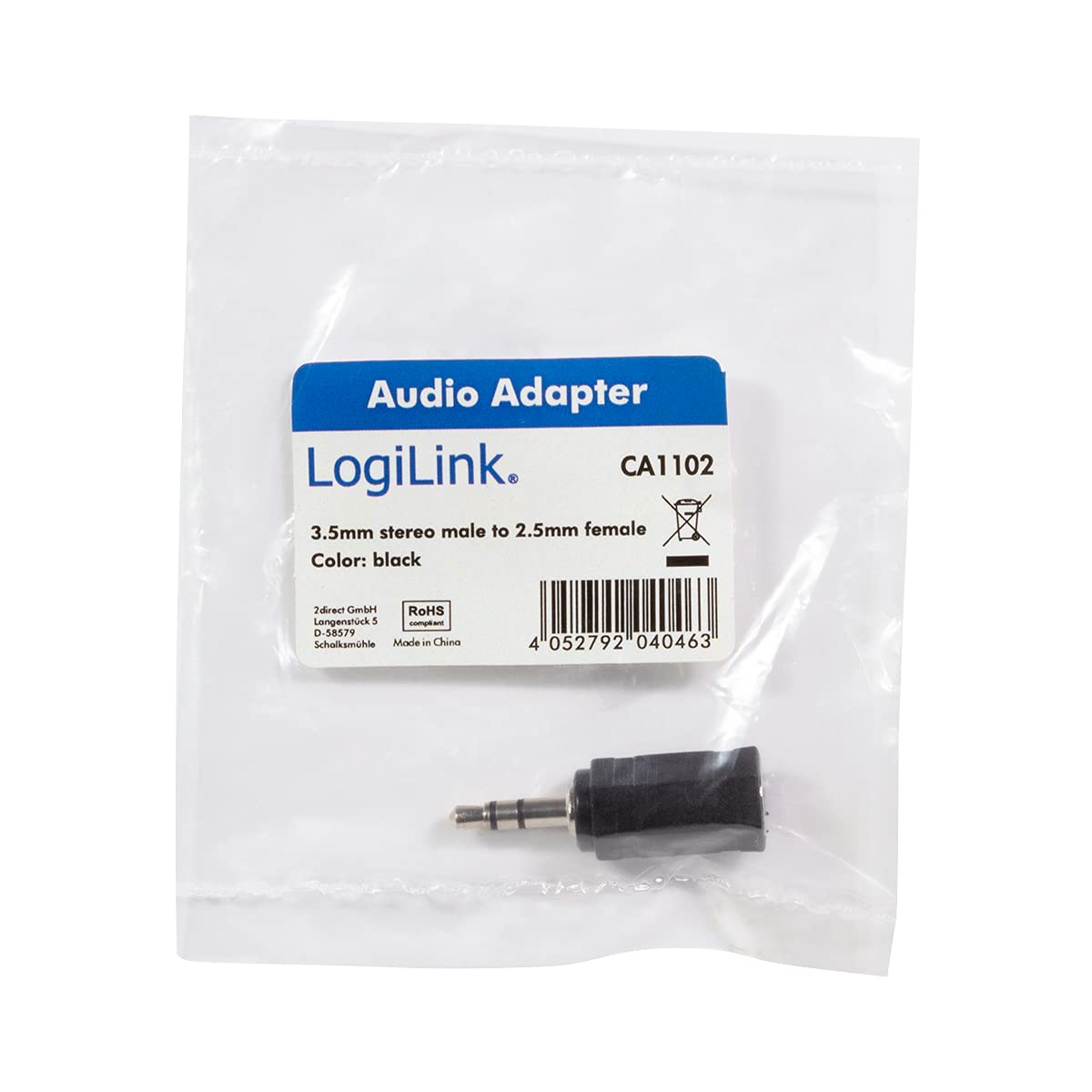 LogiLink CA1102 Stereo Headset Adapter (jack 3,5 mm do gniazda 2,5 mm) czarny