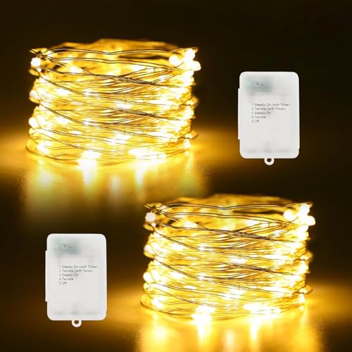 2 Pack Fairy Lights Battery Operated 5M 50 LED Silver Wire String Lights