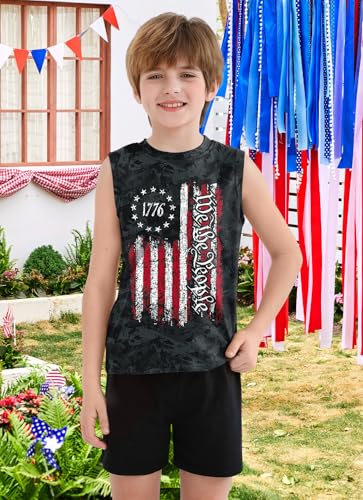Image of Boys 4th of July Patriotic Sleeveless Tee American Flag Tank Top 6-14 Years
