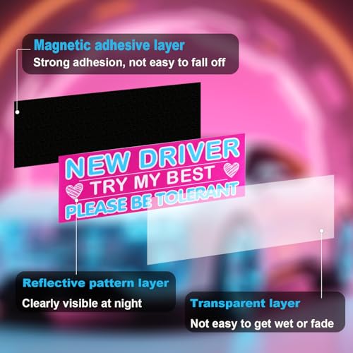 Image of 3pcs New Driver Magnet for Car, Please Be Patient Student Driver Magnet, Learner Safety Warning Stickers, Funny Reflective Magnetic Bumper Signs for Novice & Teen Driving Gifts