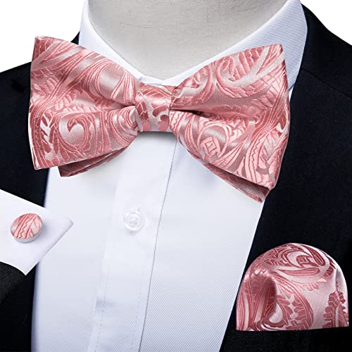 Image of DiBanGu Paisley Pre-Tied Bow Ties for Men Silk Adjustable Bowtie and Pocket Square Cufflinks for Wedding Party