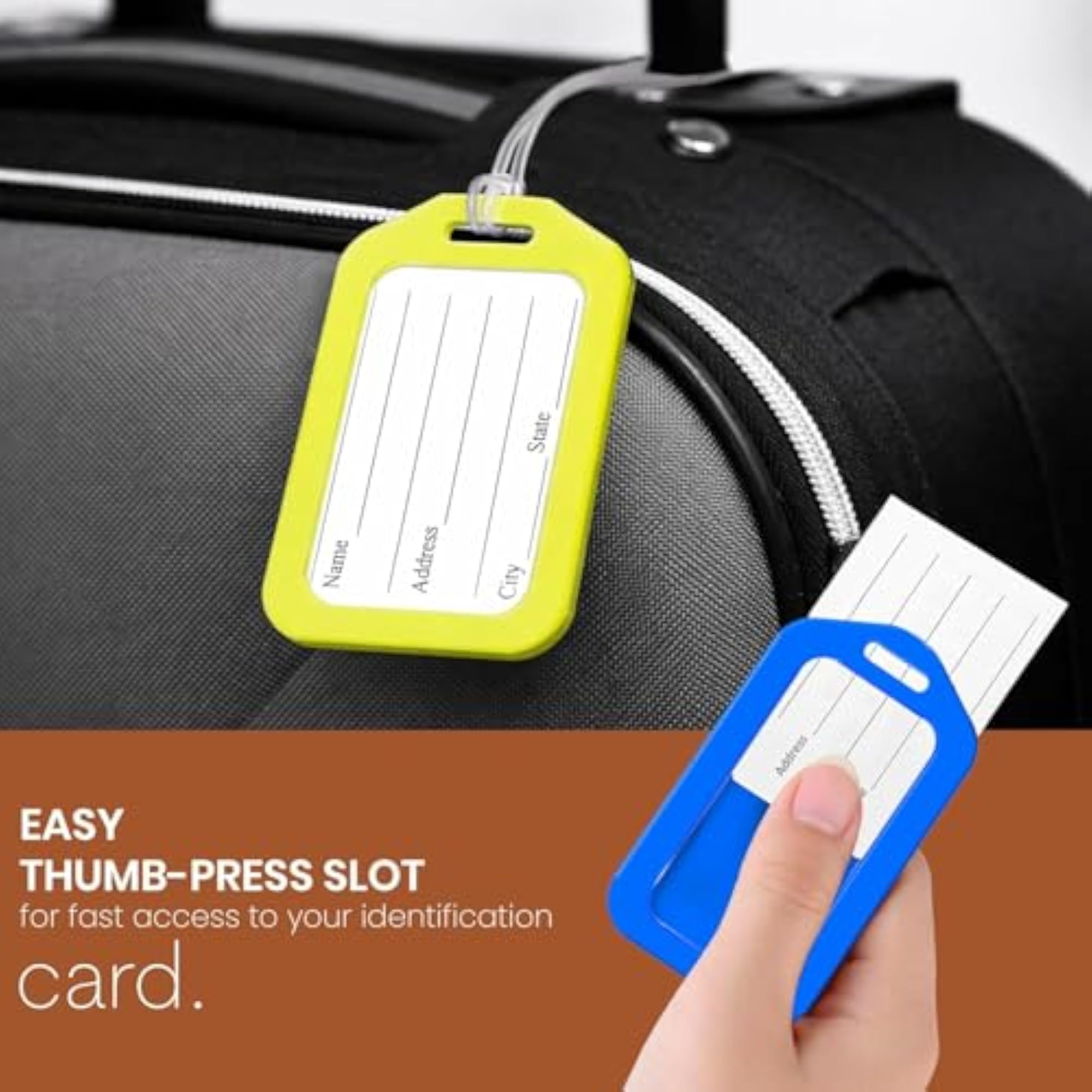 Pack of 6 PVC Travel Bag Name Tags with ID Card