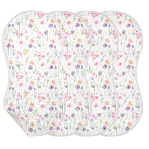 xigua Wildflowers and Leaves Muslin Baby Burp Cloths Set of 4, Super Soft & Absorbent Burping Rags, Cotton Burp Clothes Shower Gift for Newborn, Baby Girls and Boys3