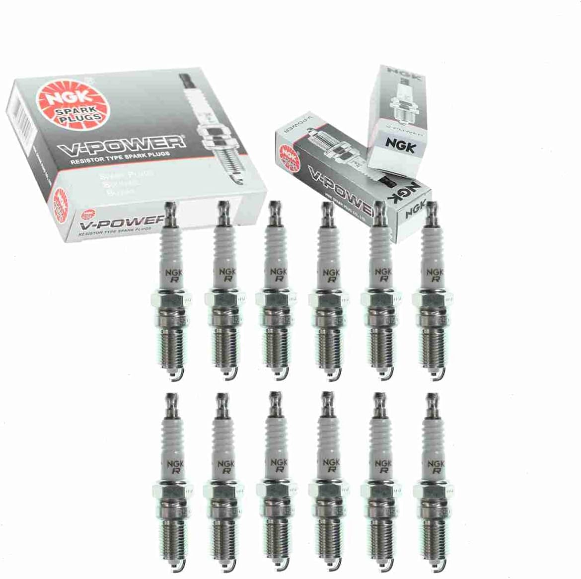 12 pc NGK V-Power Spark Plugs compatible with Jaguar XJS 5.3L V12 1977-1988