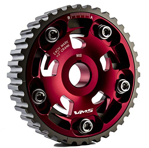 VMS RACING Adjustable Fang CAM GEAR in RED Anodized Machined CNC Billet Aluminum Compatible with Honda Civic D15 D16 1.5L 1.6L SOHC 92-95 1992-1995