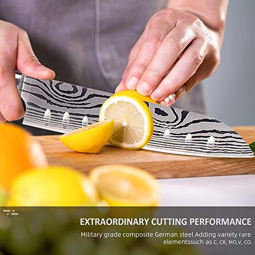 Santoku Chef's Knife - 7 Inch Japanese Kitchen Knife - High Carbon German Stainless Steel - Razor Sharp - Stain & Corrosion Resistant - Awesome Edge Retention with Ergonomic Handle