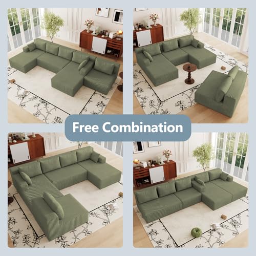 Image of 160 inch W Boneless Cloud Sectional Couch Modular Sofa with Ottoman