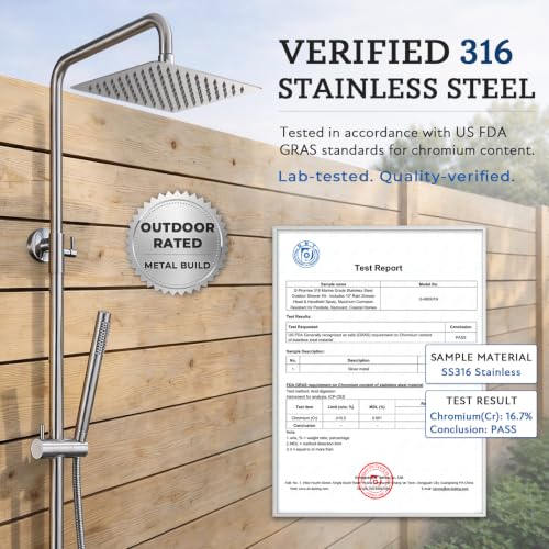G-Promise kit de ducha exterior inoxidable grado marino 316 de 8 pulgadas | Acero inoxidable SUS 316, fácil instalación, altura ajustable, montaje en pared, para piscina, patio y casas costeras miniatura 2