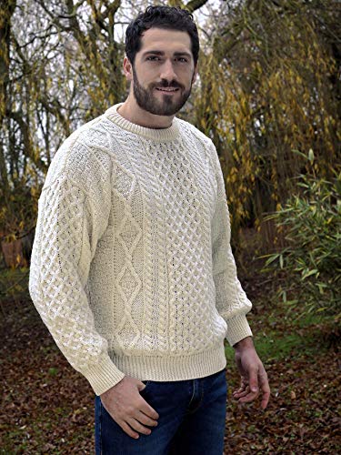 Aran Crafts Irish Soft Cable Knitted Crew Neck Unisex Sweater (100% Pure New Wool)2