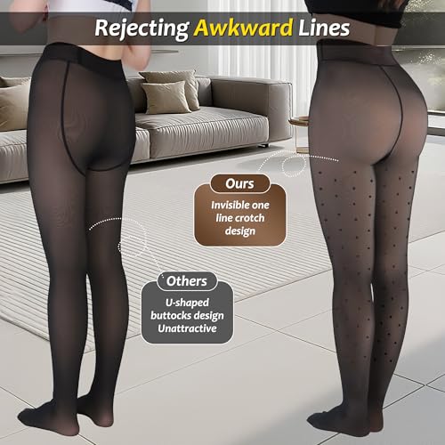 Image of Fleece Lined Tights Sheer Women,Fake Translucent Warm Pantyhose Leggings Sheer Thermal Tights for Women in Winter.
