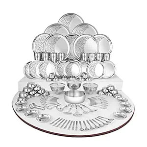 Shri & Sam Designer Stainless Steel Shagun Laser Bloom Dinner Set, 101 Pieces