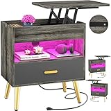 Cyclysio 35 Inches Nightstand with Reversible Lift Top, Large Night Stand with LED Lights, Tall Beds
