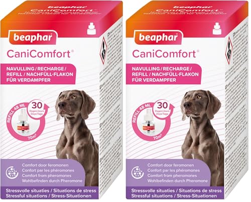 Image of Beaphar | CaniComfort Calming Diffuser Refill | Reduces Separation Anxiety & Stress in Dogs | Helps Ease Fear of Fireworks | Covers 70m² Area | Lasts Up To 30 Days (Pack of 2)