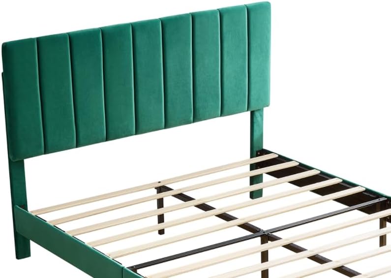 Miniatura 6 de Prohon Base de cama de tamaño matrimonial con cabecera de diseño de rayas verticales, base de colchón de plataforma tapizada, base de colchón