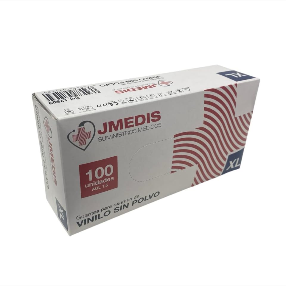 JMEDIS Guantes de Vinilo Sin Polvo, 100 Unidades, para Examen Médico (1, EXTRA GRANDE XL)