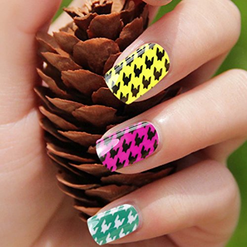 BMC Brightly Colored Houndstooth Pattern Nail Polish Art Sticker Wraps Strips