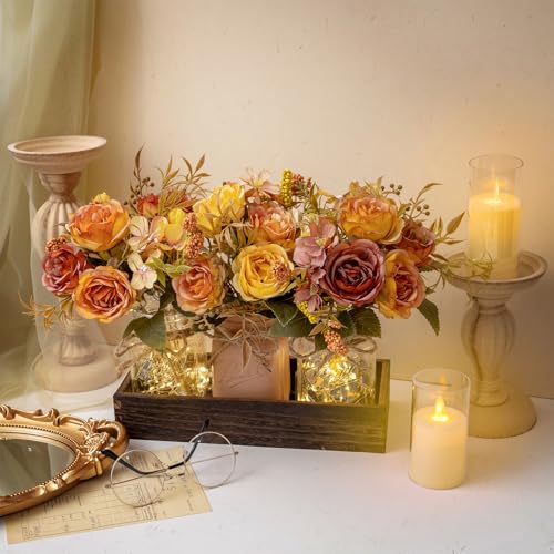 SUNNY BROOK 3PCS Artificial Fall Flowers in Mason Jars with Rustic Wood Tray – Amber Orange & Yellow Fake Floral Centerpiece, Faux Flower for Farmhouse Autumn Decor Kitchen, Coffee Table, Tiered Tray - Cosy Home Interiors SUNNY BROOK 3PCS Artificial Fall Flowers in Mason Jars with Rustic Wood Tray – Amber Orange & Yellow Fake Floral Centerpiece, Faux Flower for Farmhouse Autumn Decor Kitchen, Coffee Table, Tiered Tray - Image 3